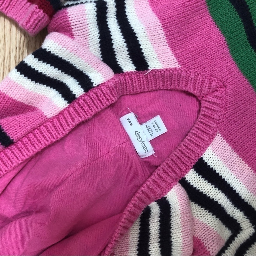 Baby Gap Striped Pom Sweater Pink Blue Green - Picture 4 of 4